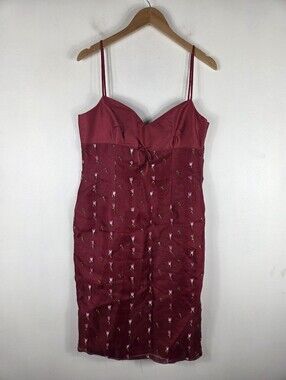 Monsoon Vintage 90s Y2K Silk Floral Embroidered Babydoll Spaghetti Strap Dress